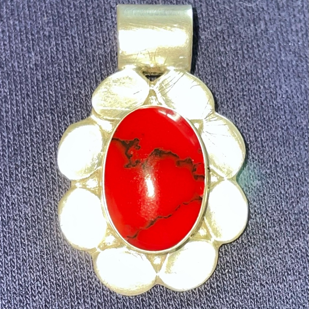 Vintage Sterling Silver (925) Taxco Red Jasper Stone Pedant from Mexico TR-151